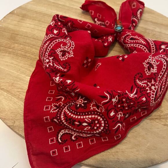 Vintage 90s Red Cotton USA Made Square Bandana Neck Tie - Picture 10 of 12